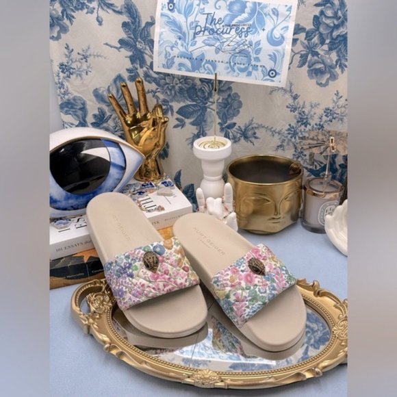 🆕 KURT GEIGER LONDON 🧿 NWOT Meena Eagle Floral Couture Pool Slide, Sz 5.5 - Picture 2 of 11